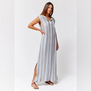 NEW Lisa Marie Fernandez henley caftan navy & natural striped Dress